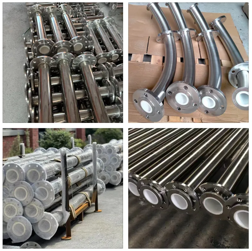 Sone of wear-resistant ceramic-lined steel pipes manufactured by Hunan Guoci.